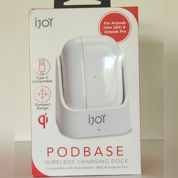 iJoy White Wireless Charging Dock for AirPods - Picture 1 of 5